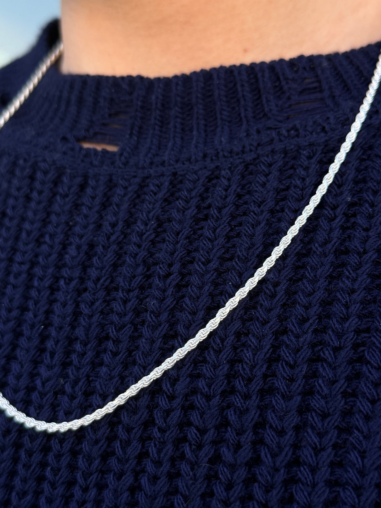 White Rope Necklace for Men's Sterling Silver 925s(60cm-3mm)