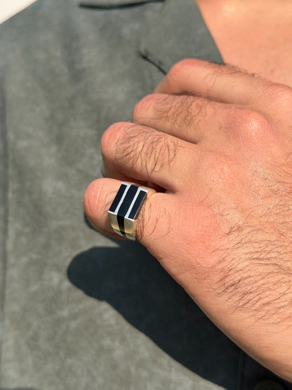Dual Obsidian Ring in Sterling Silver 925s