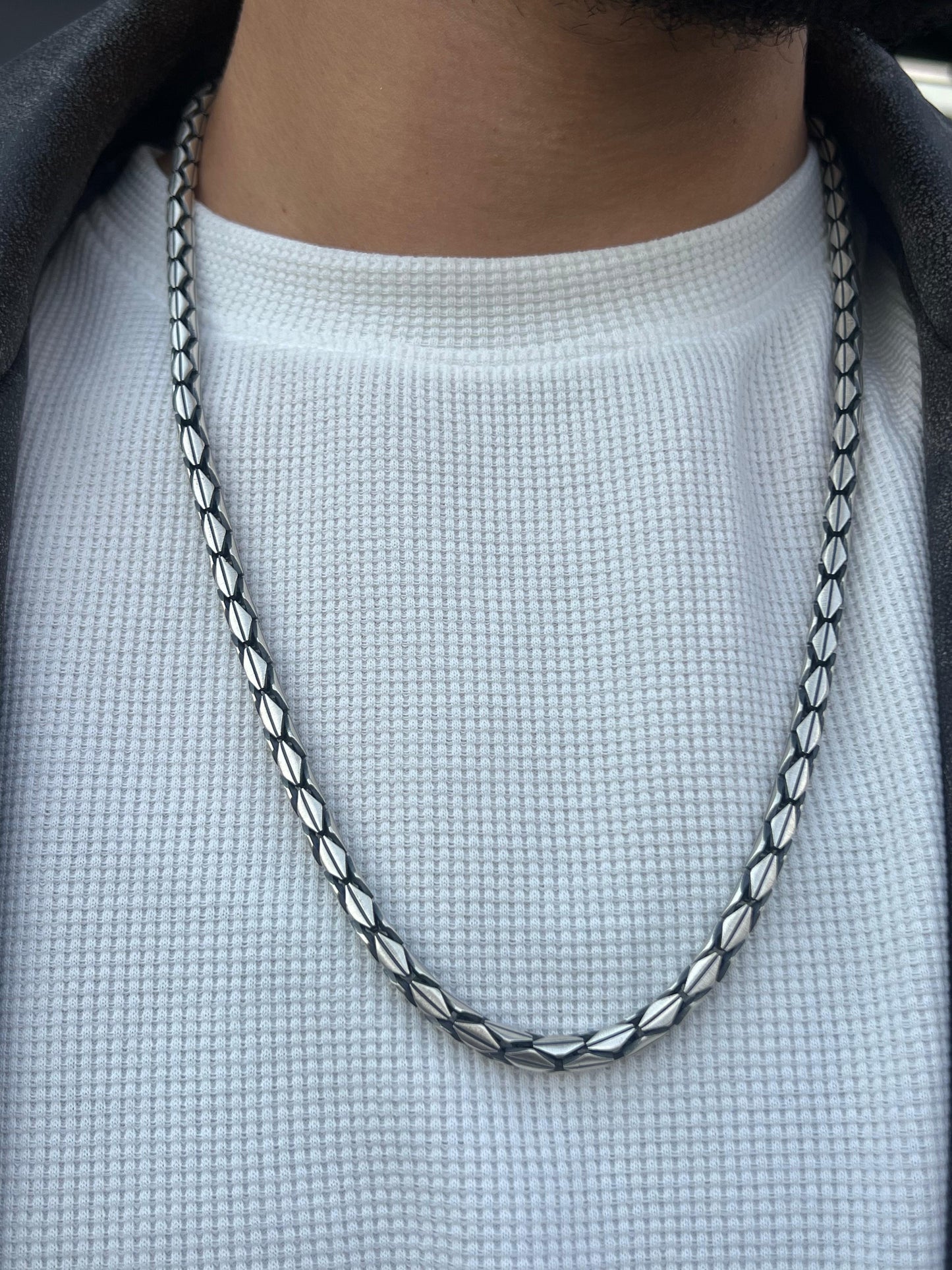 Heavy Chevron Chain for Men's Sterling Silver 925s-(60cm-5mm)