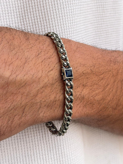 Gothic Blue Solo Bracelet for Men's Sterling Silver 925s 20cm