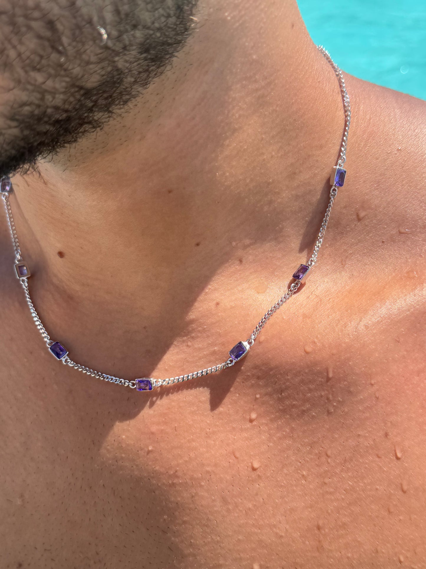 Gem Line Necklace in Sterling Silver 925s