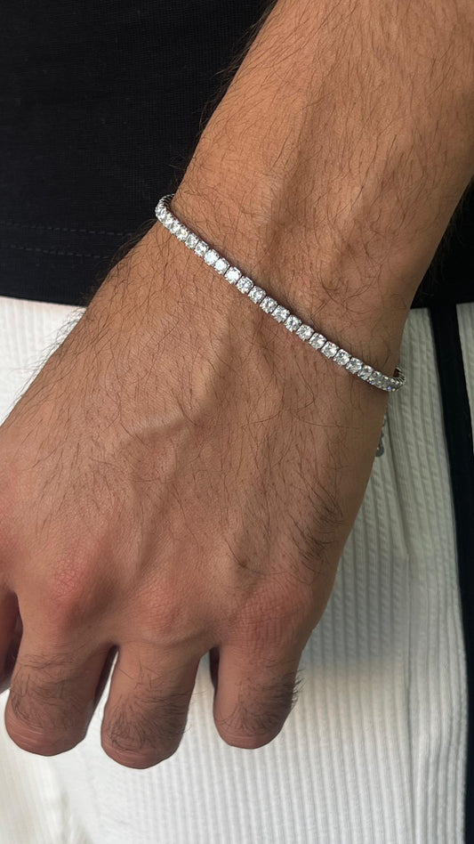 Thick Clear Spinel Tennis Bracelet for Men's Sterling Silver 925s