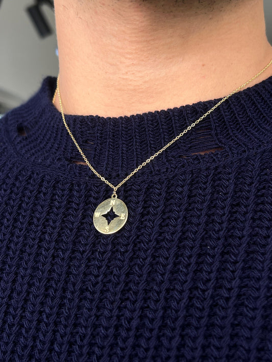 Gold Plated compass Necklace for Men's Sterling Silver 925s