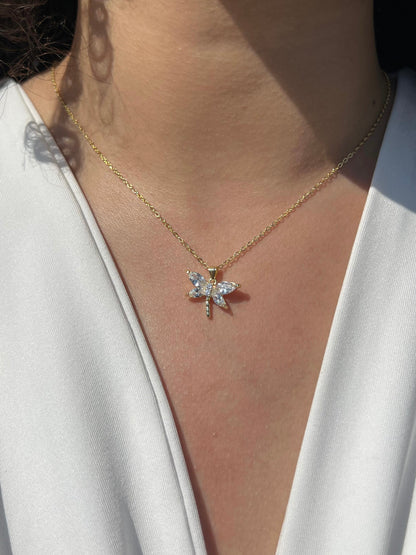 Gold Plated dragonfly Necklace in Sterling Silver 925s