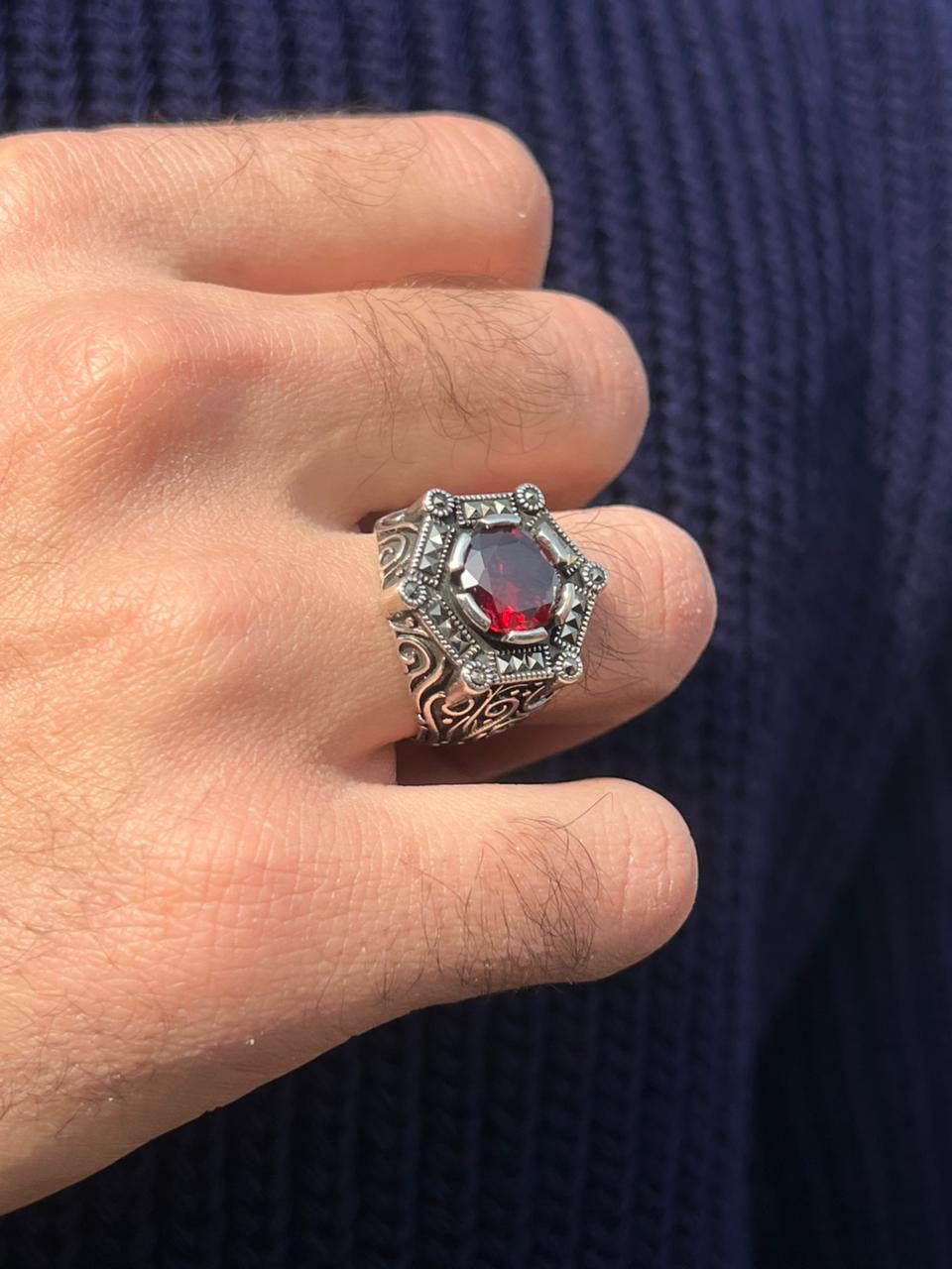 Bloody Stone Ring -for Men's Sterling Silver 925s