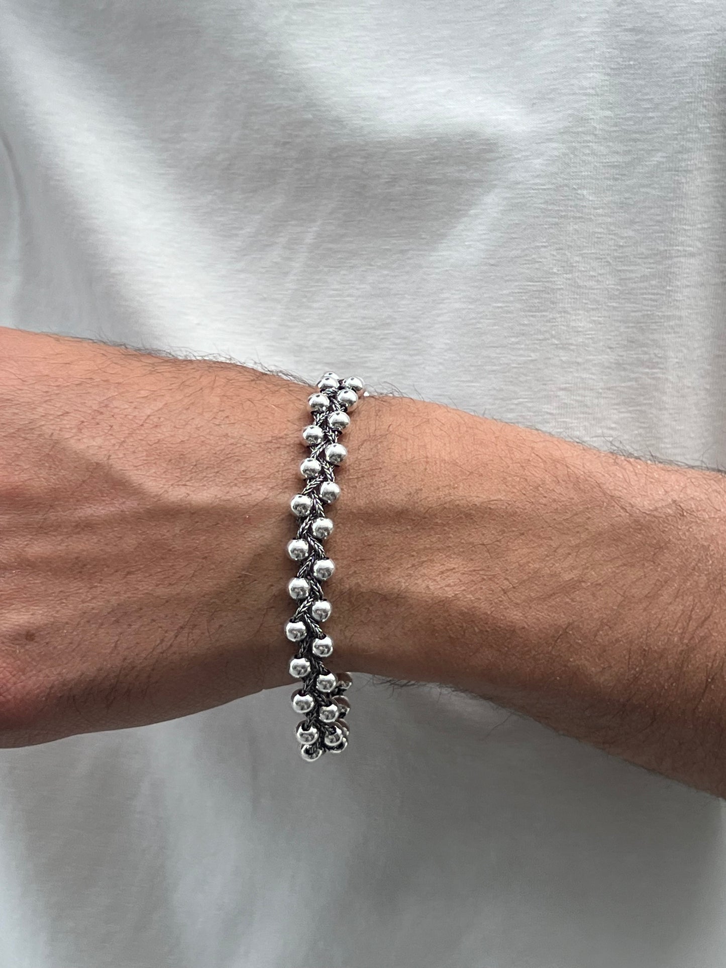 Chunky Beaded bracelet S925 Sterling Silver for men