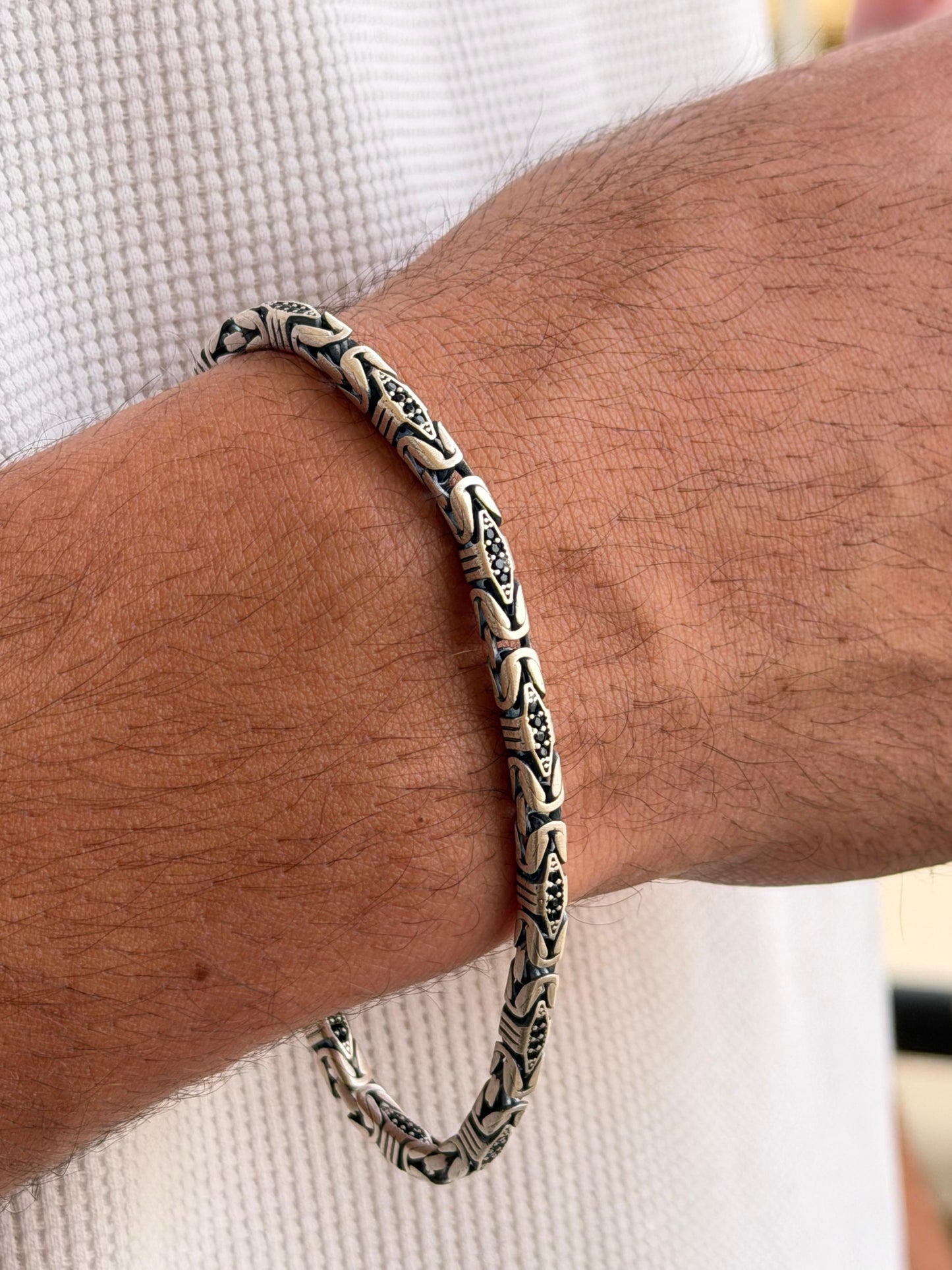 Black Zirconia King Bracelet for Men's Sterling Silver 925s-(22cm-4mm)