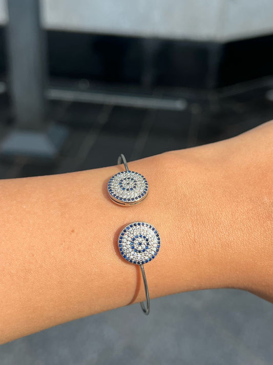 Large Zirconia evil eye Bangle -sterling Silver-925s