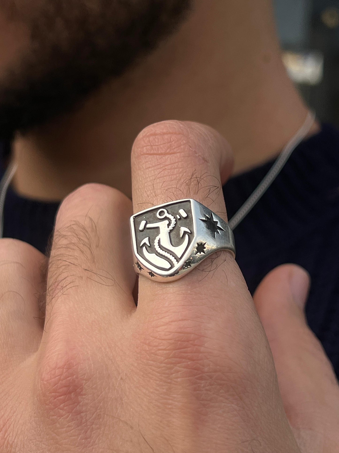 Anchor Shield Ring -for Men's Sterling Silver 925s