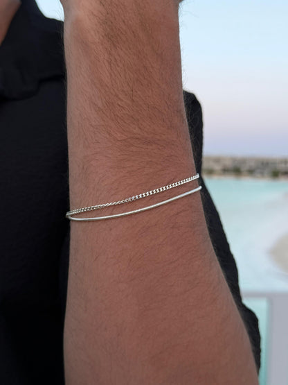 Double Grommet+Rattail Bracelet Sterling Silver 925s- 20cm
