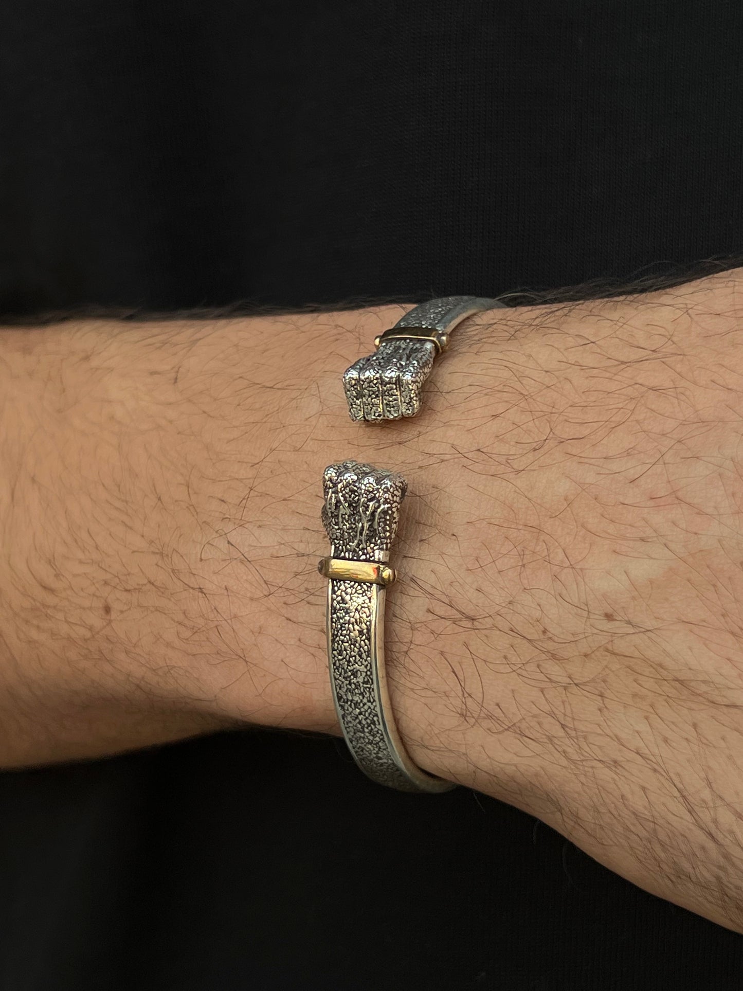 Handmade Punch Adjustable Mens Silver Bracelet 925s
