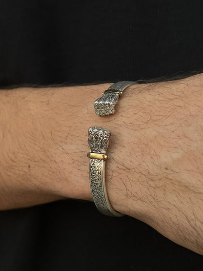 Handmade Punch Adjustable Mens Silver Bracelet 925s