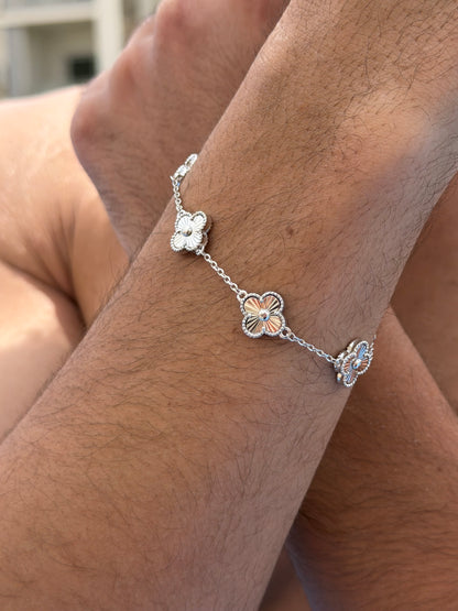 Diamond cut 5 V.Clover Bracelet in Sterling Silver S925