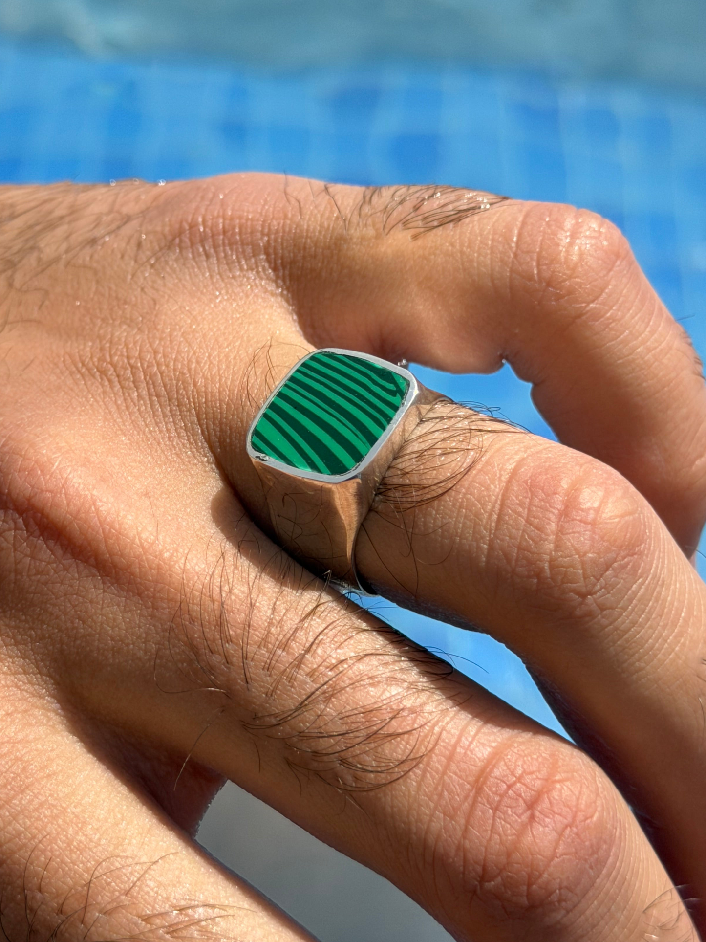 Malachite Signet Ring in Sterling Silver 925s