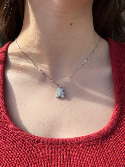 Sparkle Teddy Necklace in Sterling Silver 925s