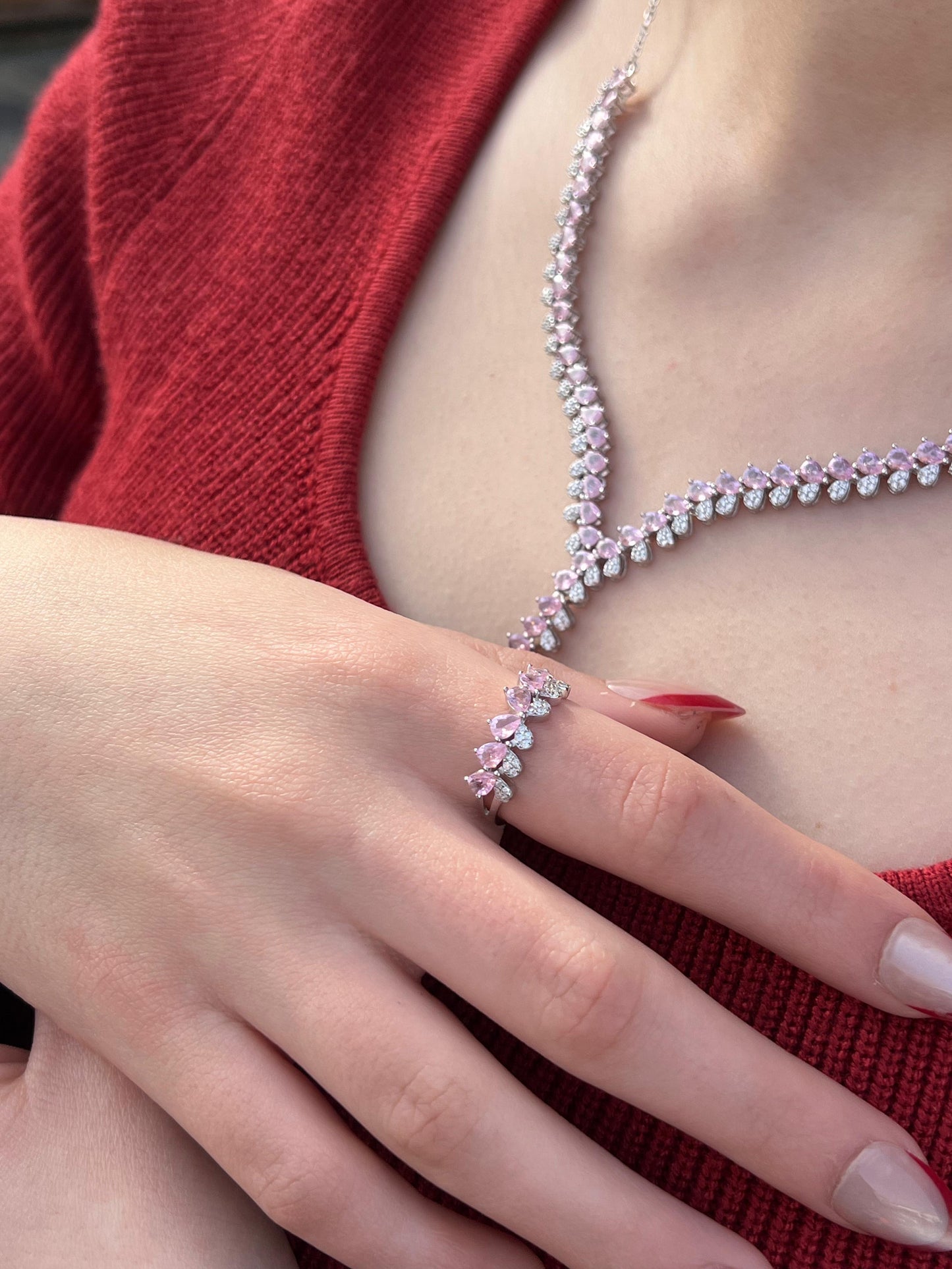 Pink Full Set (4-pieces) In Italian Sterling Silver 925