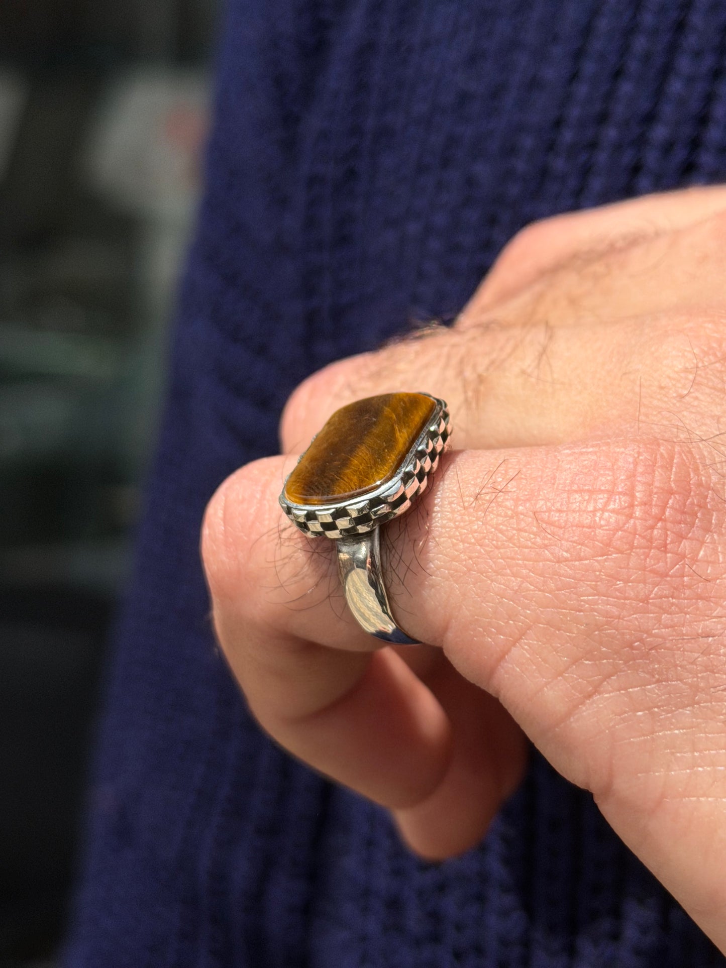 Tigger Eye Stone Ring -for Men's Sterling Silver 925s