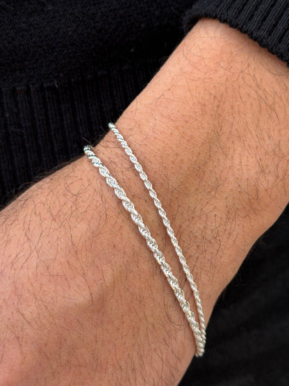 Rope Bracelet for Men's Sterling Silver 925s-21cm