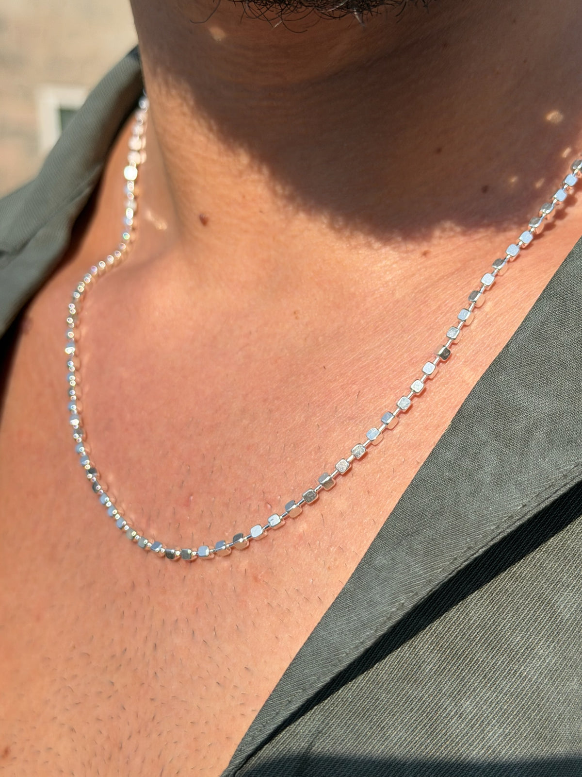 Cubes Flow Necklaces for Men's Sterling Silver 925s-2.5mm-