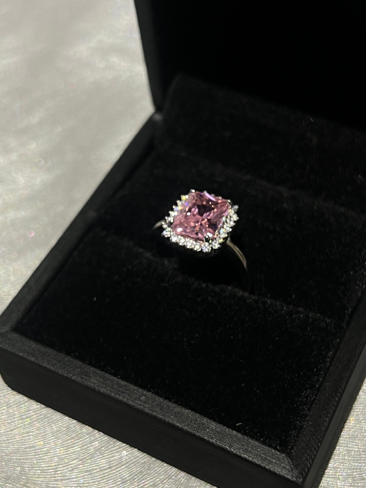 Square Ring -Pink Zirconia in Sterling Silver -925