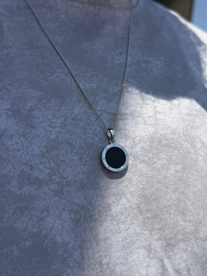 Circle Onyx Stone Necklace Sterling Silver 925s