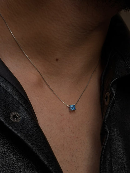 Square blue Zirconia Necklaces for Men's Sterling Silver 925