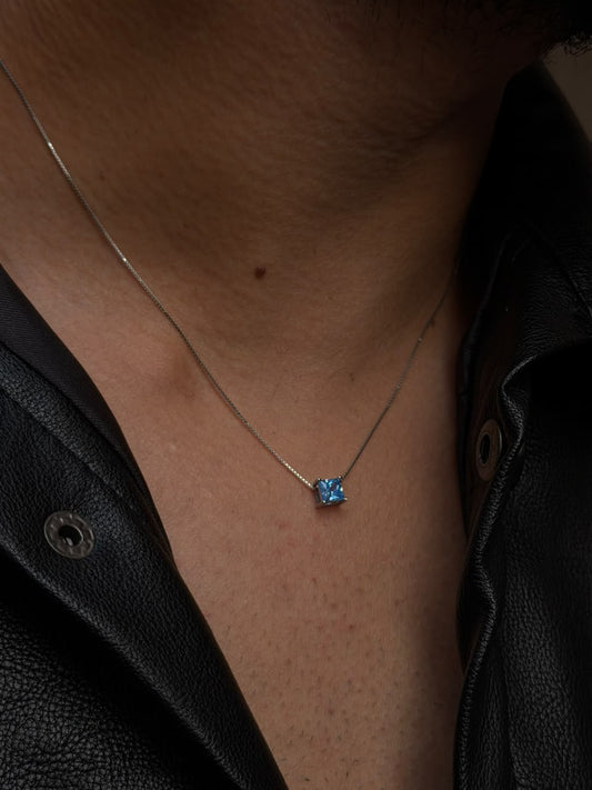 Square blue Zirconia Necklaces for Men's Sterling Silver 925