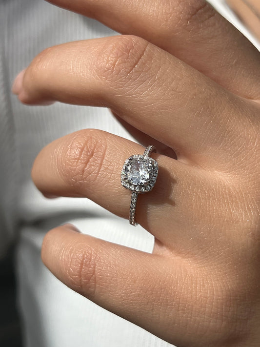 Square Ring -Clear Zirconia in Sterling Silver -925