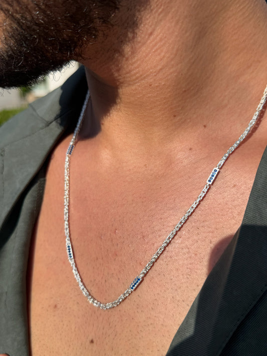 Blue Zirconia King Necklaces for Men's Sterling Silver 925s-2.5mm-