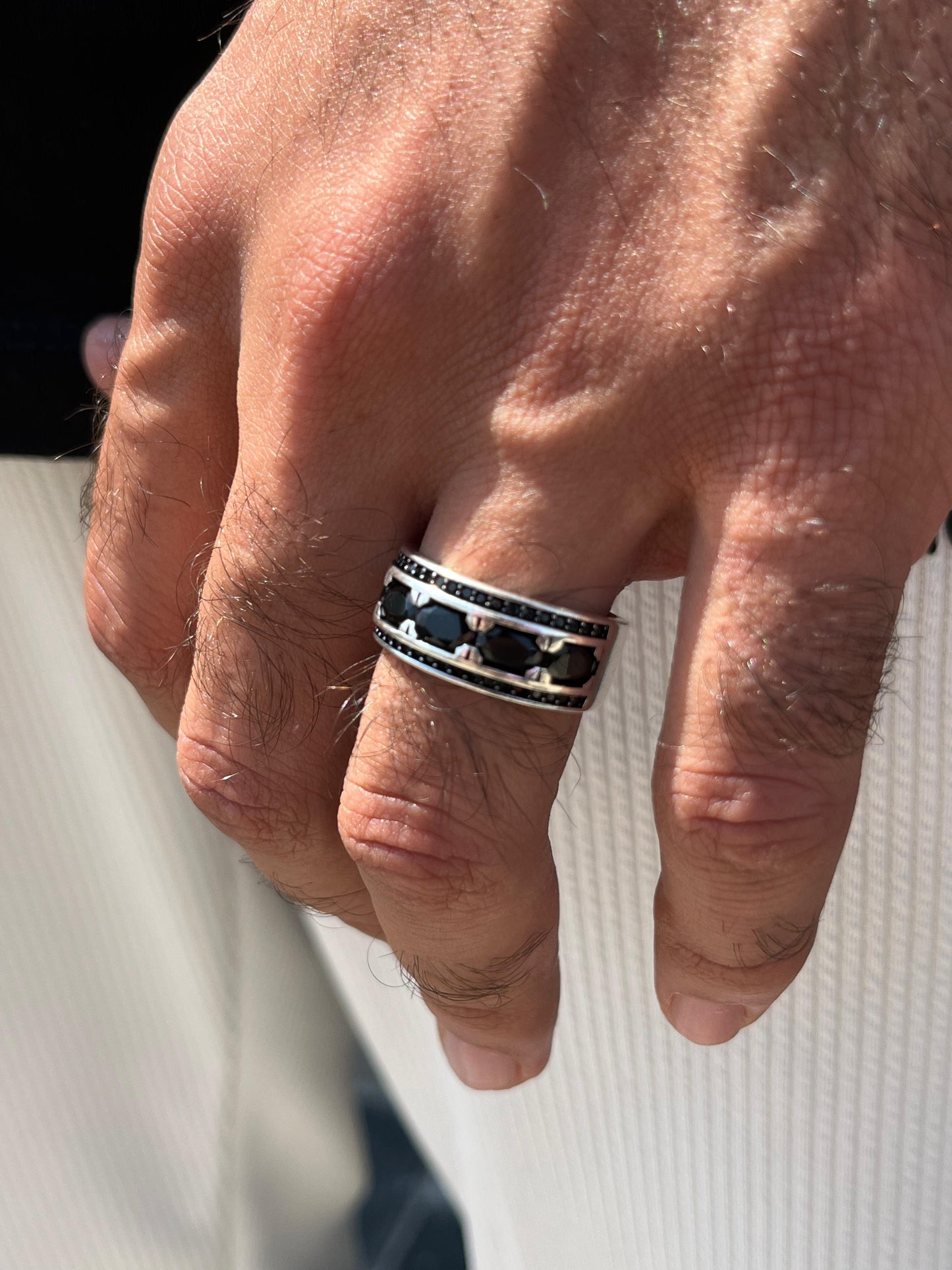 Half stone band -for Men's Sterling Silver 925s