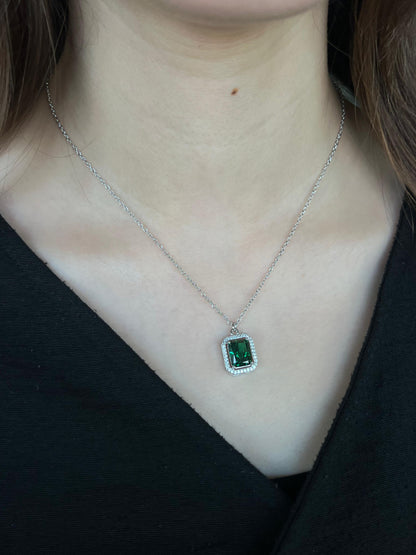 Green Zirconia Necklace-in Sterling Silver -925