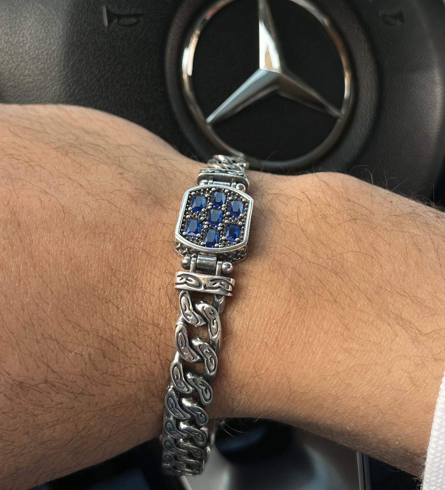 Majestic blue zirconia Bracelet S925 Sterling Silver for men