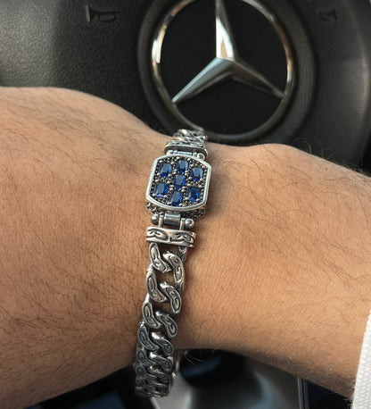 Majestic blue zirconia Bracelet S925 Sterling Silver for men