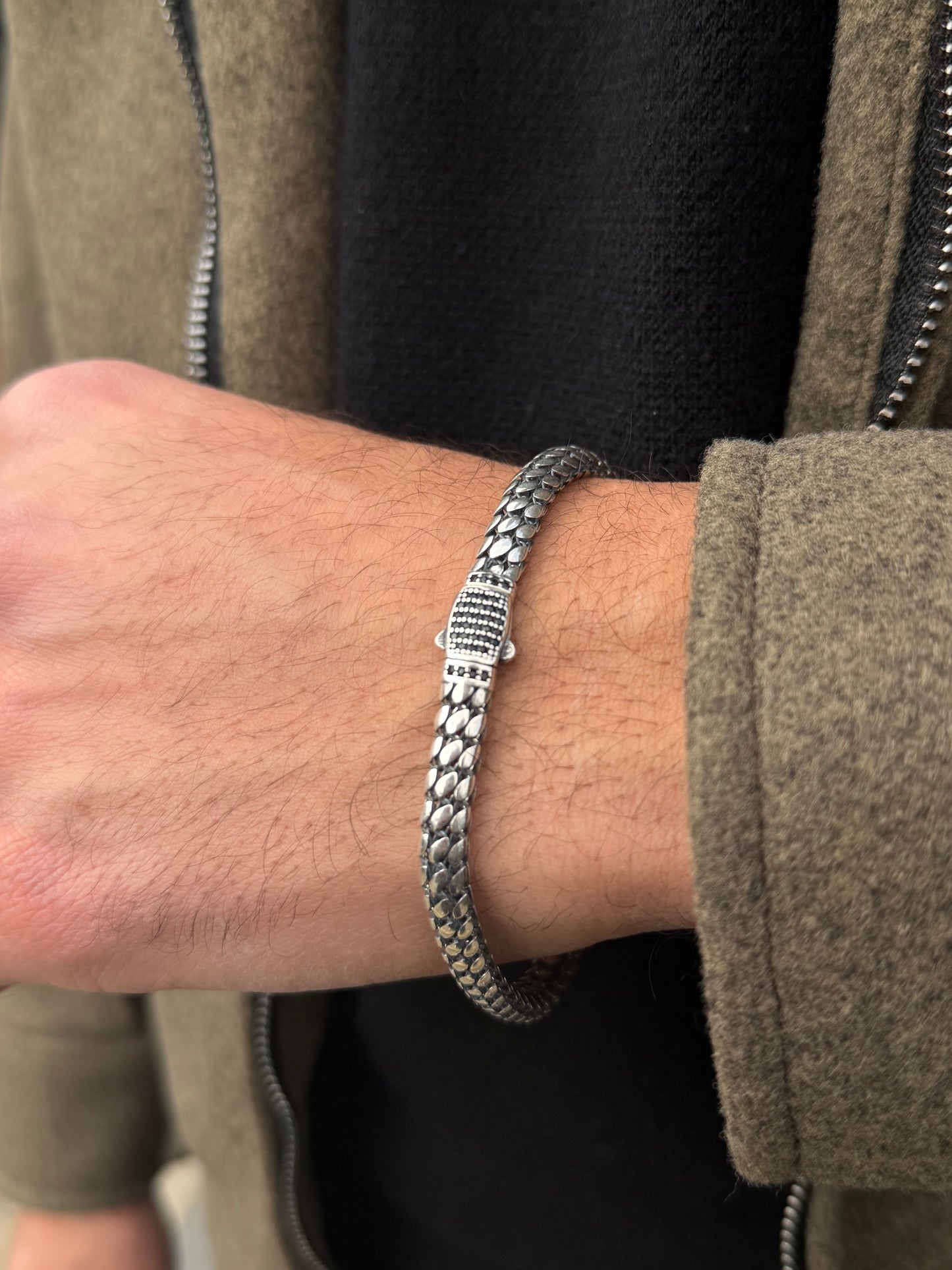 Skin Bracelet for Men's Sterling Silver 925s-21cm-6mm