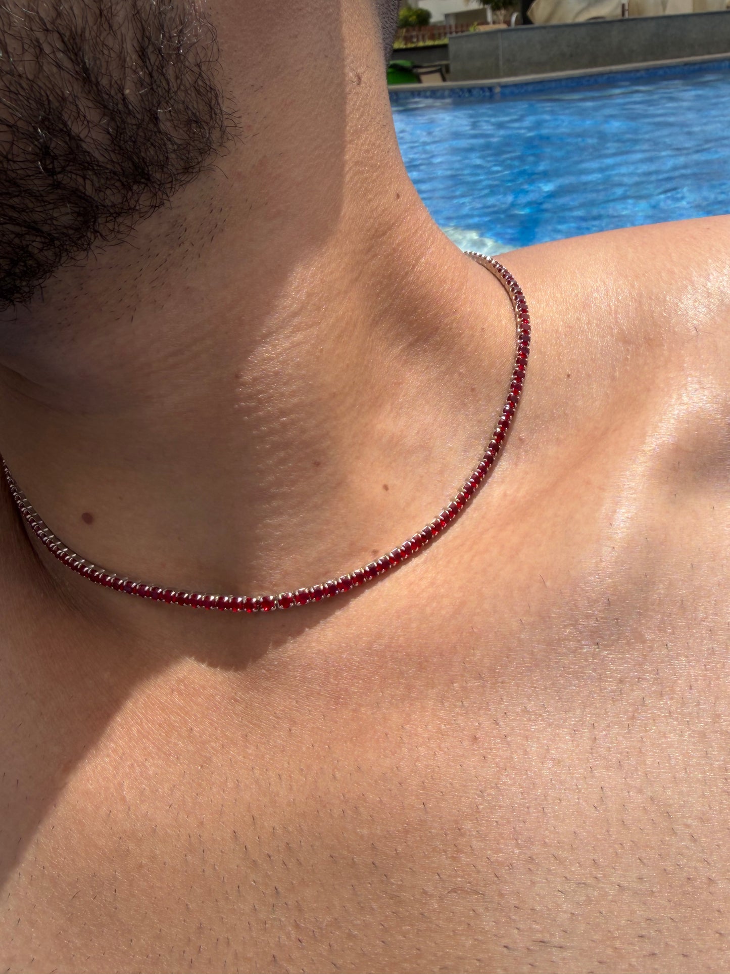 4mm Red Tennis Necklace in Italian sterling silver-s925(45cm)