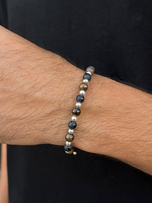 6mm Tiger Eye Handmade Bracelet for Men's Sterling Silver 925s