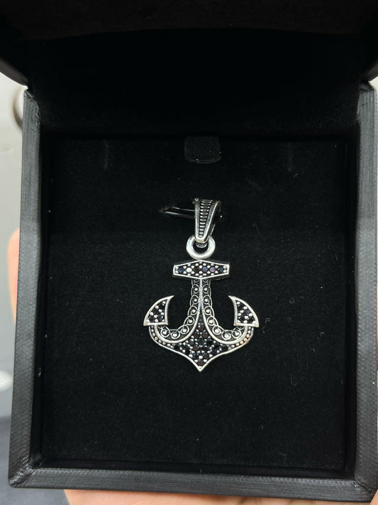 Black Zirconia Anchor Pendant Men’s 925 Sterling Silver