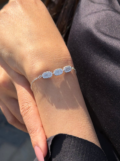 Three baguette Bracelet -in Sterling Silver -925