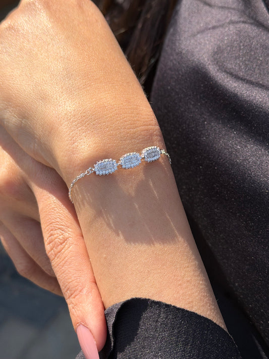Three baguette Bracelet -in Sterling Silver -925