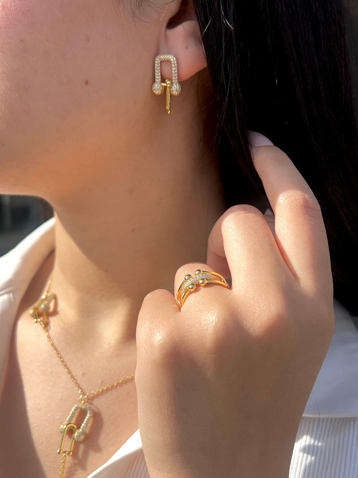 Sparkling Gold Plated Tiffany Set In Italian Sterling Silver 925/ 4 pieces