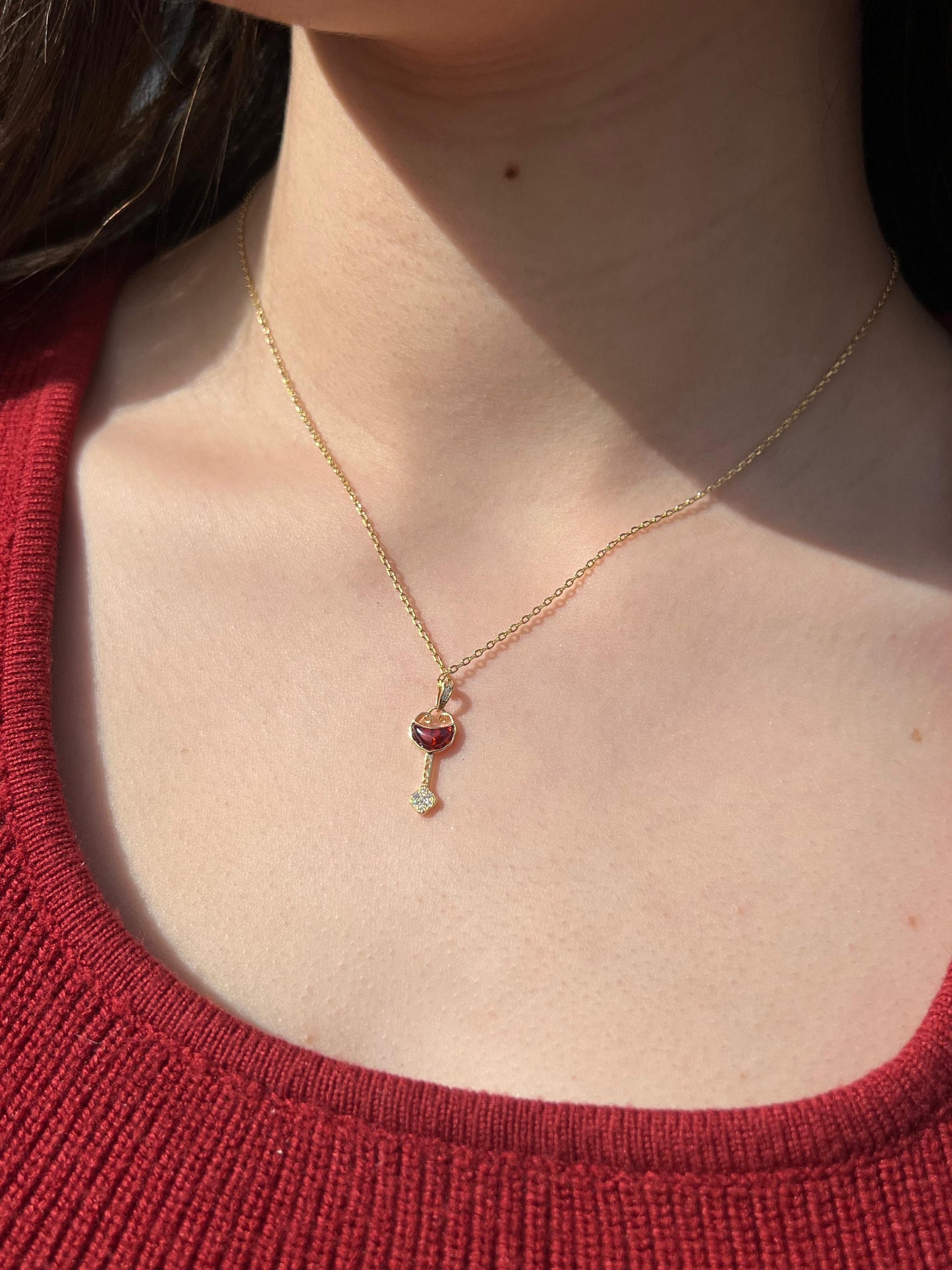 Fine Gold plated GarniKey Necklace-in Sterling Silver -925