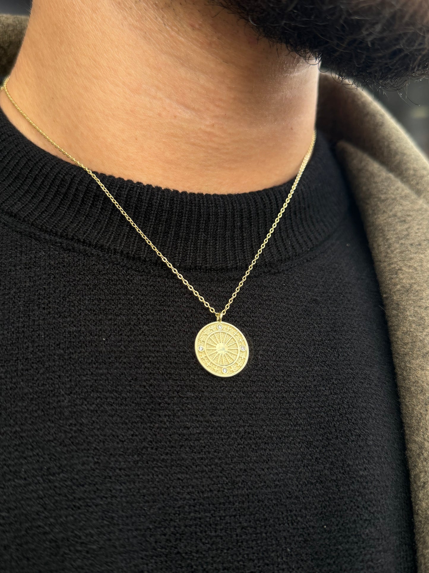 Fine Gold Plated-Compass coin  Necklace925s