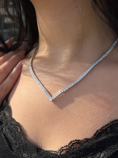 a V-neck Tennis Necklace in Sterling Silver 925s