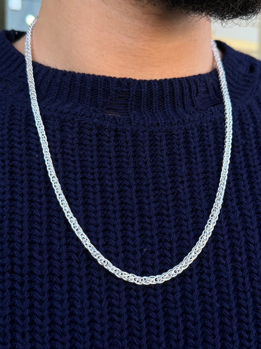 White Braided Necklace for Men's Sterling Silver 925s(60cm-5mm)