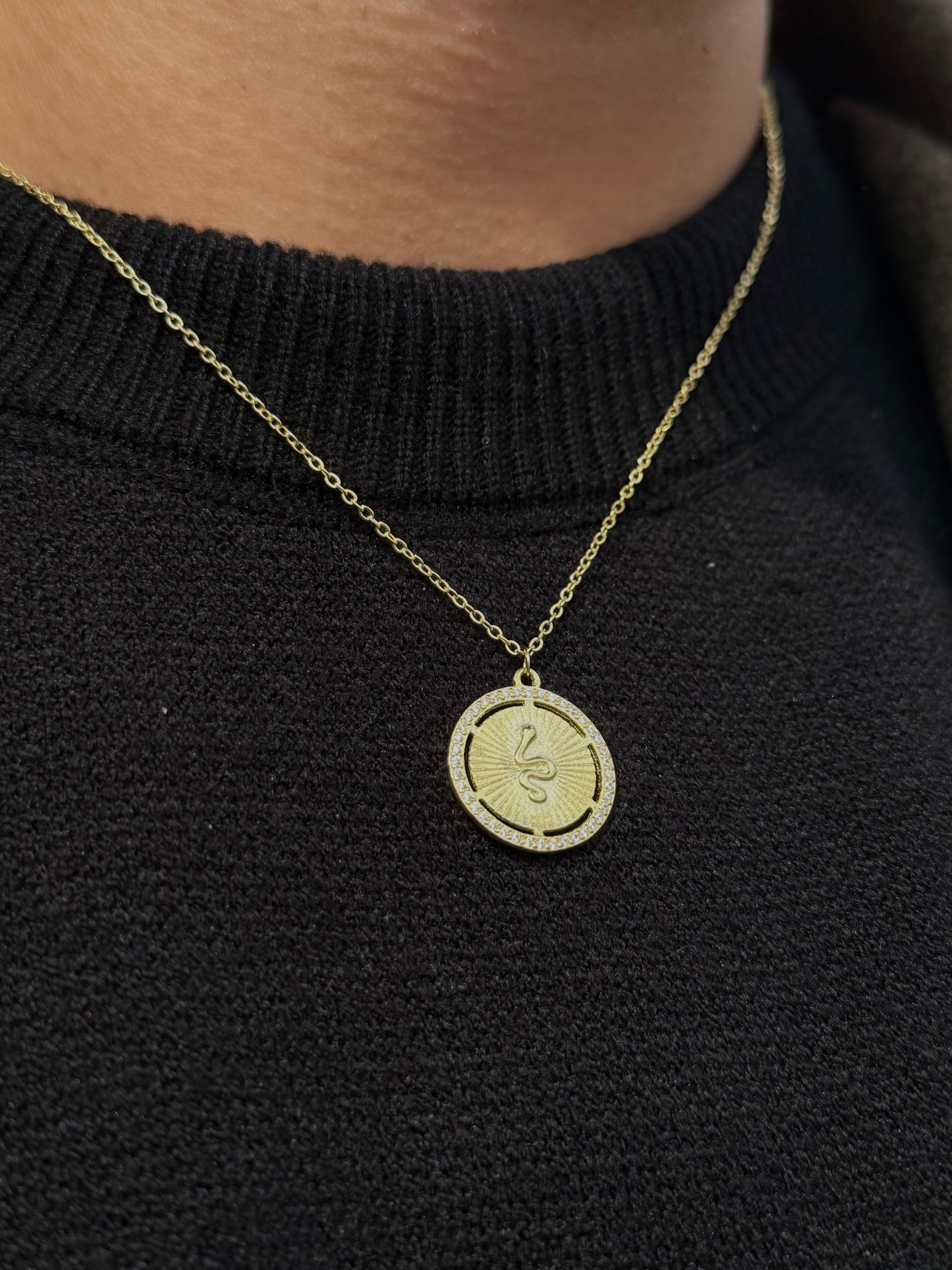 Fine Gold Plated-Snake medallion coin  Necklace925s