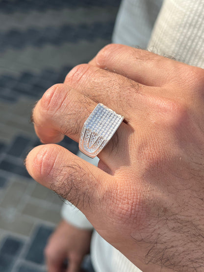 Cubic Iced Diamond Zirconia Ring for Men in Sterling Silver 925s