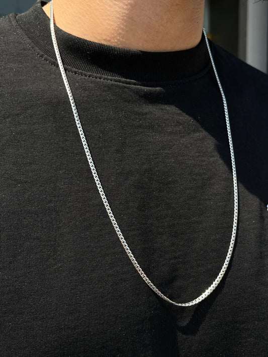 Blocked Grommet Necklace For Men Sterling Silver 925- 65cm,3mm