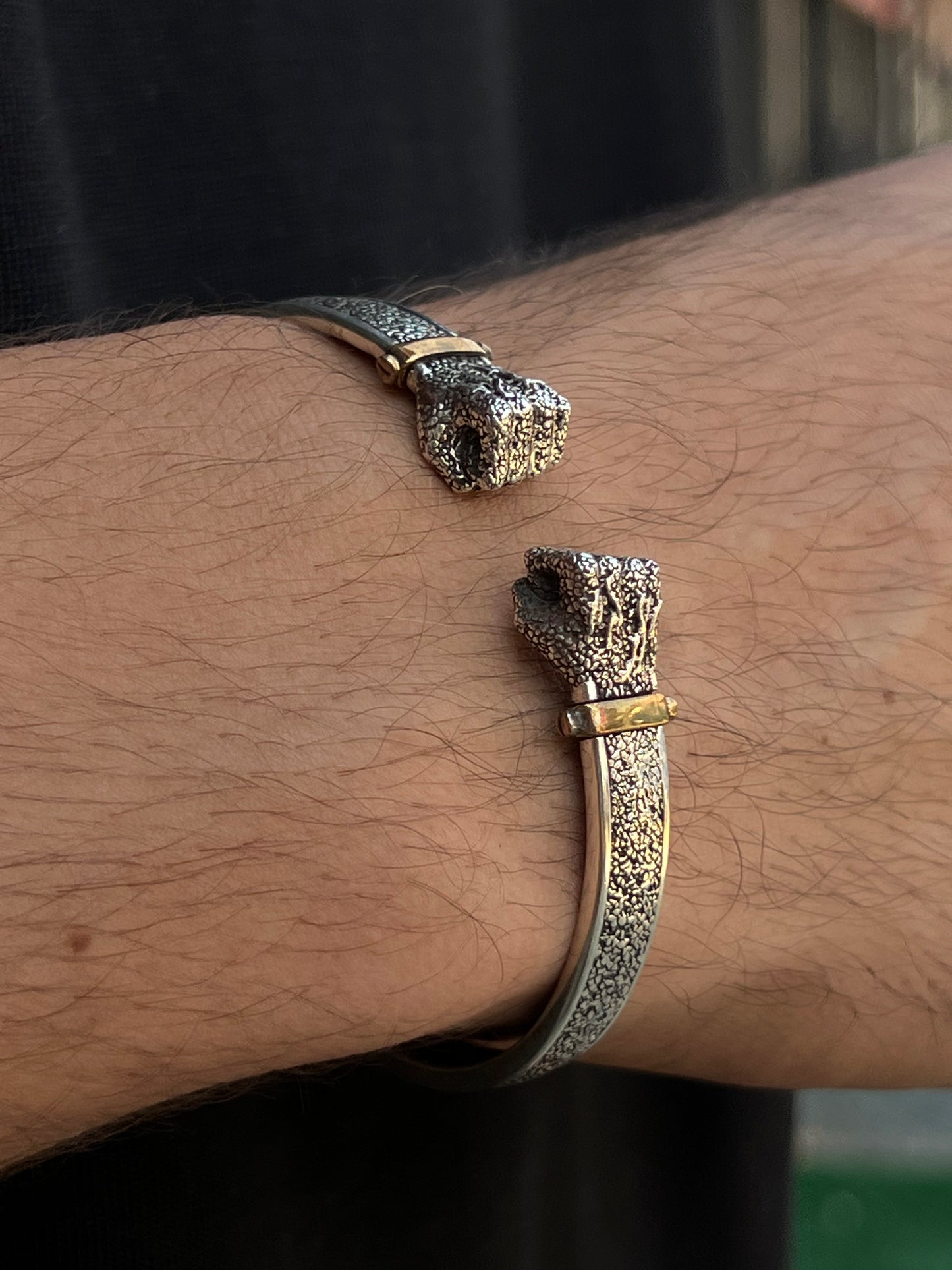 Handmade Punch Adjustable Mens Silver Bracelet 925s