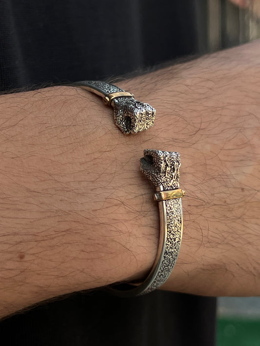 Handmade Punch Adjustable Mens Silver Bracelet 925s