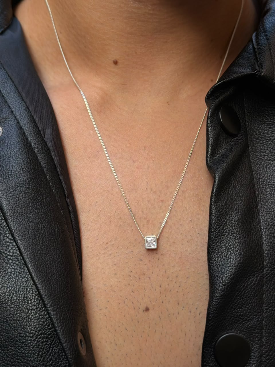 Square Clear Zirconia Necklaces for Men's Sterling Silver 925s